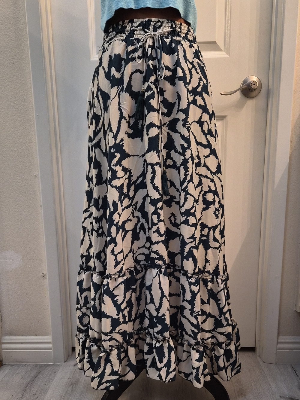 Women’s Green and Cream Printed Maxi Skirt